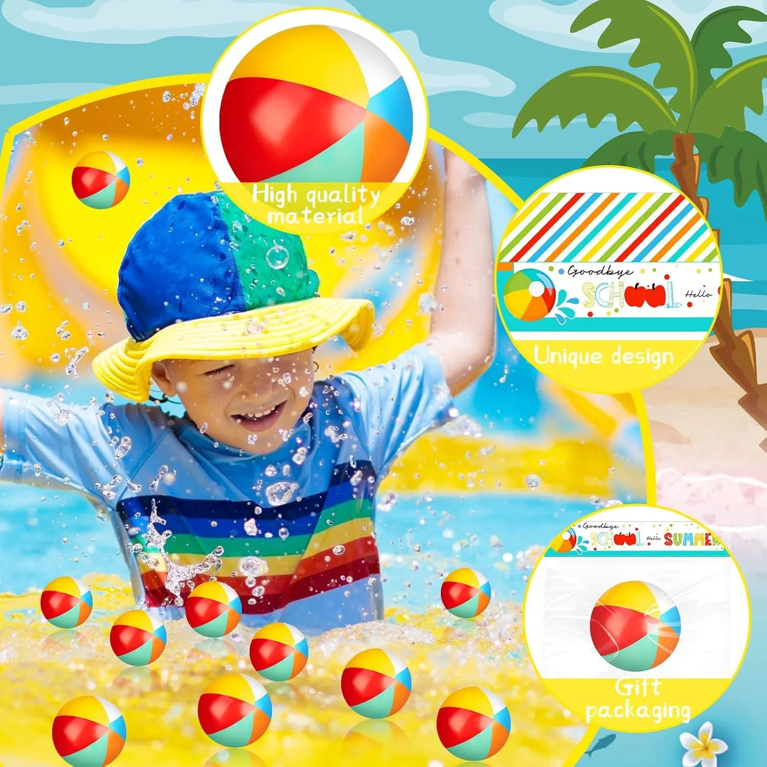 Denylo pro 24 Sets End of School Year Gifts Mini Beach Stress Blue Balls Graduation Bulk Gifts with School Summer Cards Mini Stapler Plastic Bags for Graduation Party Favors Summer Water Games
