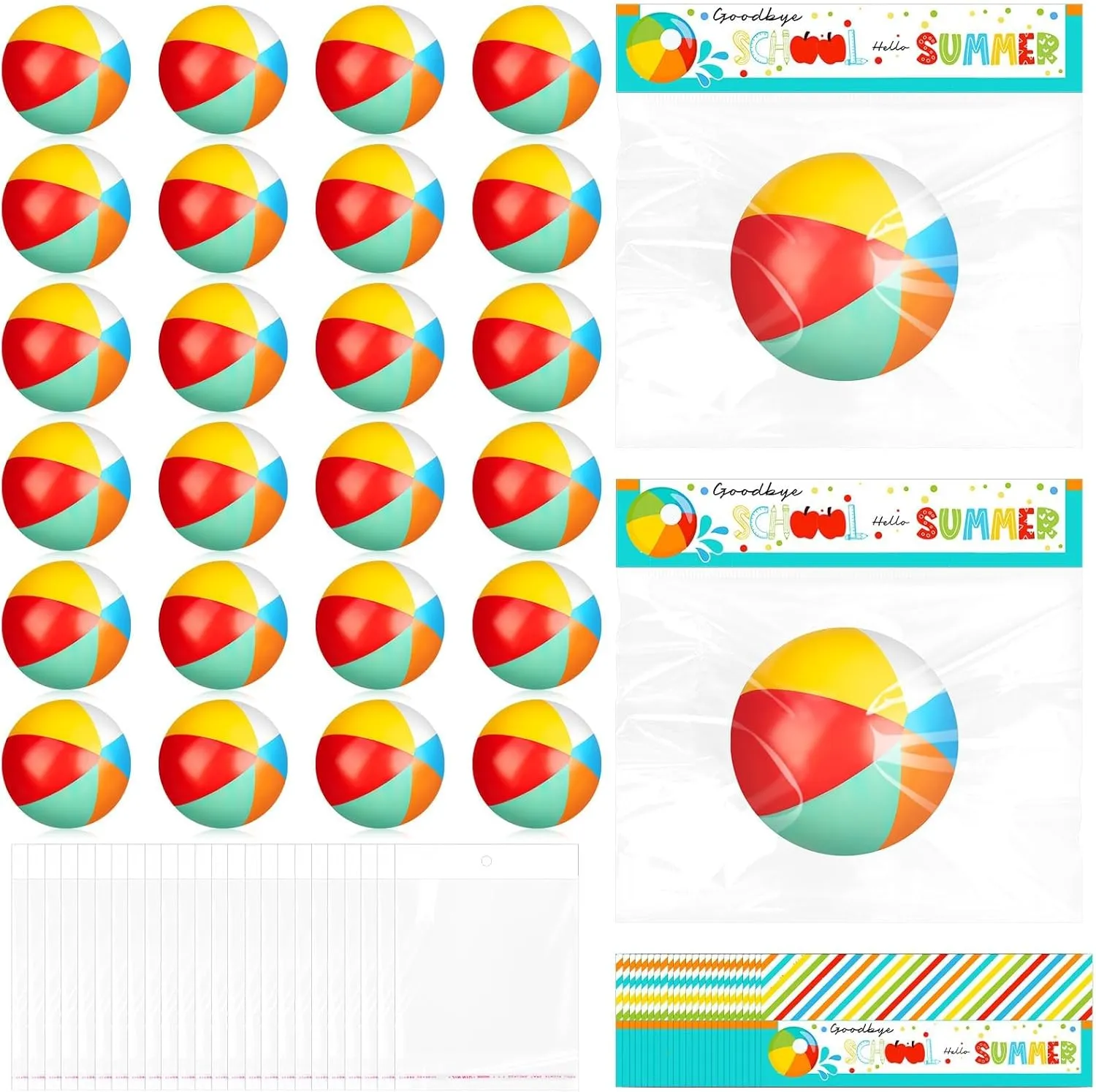 Denylo pro 24 Sets End of School Year Gifts Mini Beach Stress Blue Balls Graduation Bulk Gifts with School Summer Cards Mini Stapler Plastic Bags for Graduation Party Favors Summer Water Games