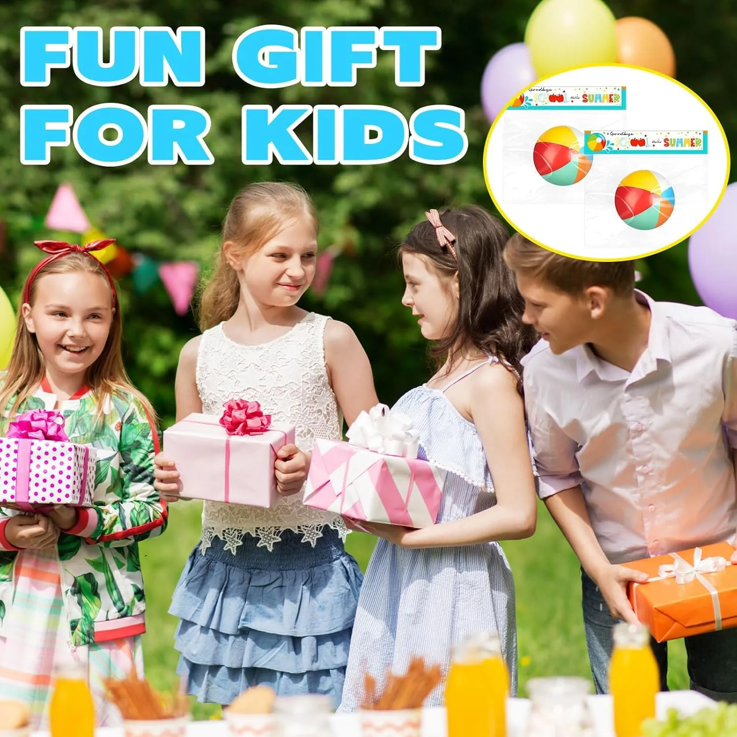 Denylo pro 24 Sets End of School Year Gifts Mini Beach Stress Blue Balls Graduation Bulk Gifts with School Summer Cards Mini Stapler Plastic Bags for Graduation Party Favors Summer Water Games