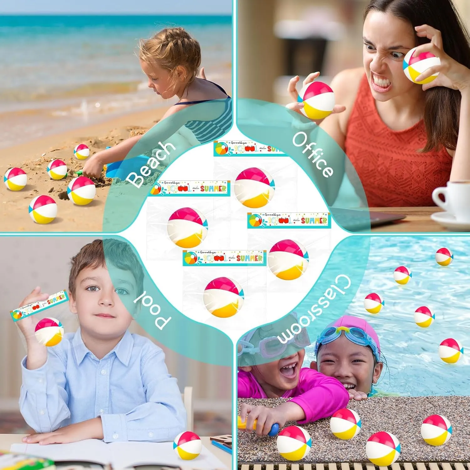 Denylo pro 24 Sets End of School Year Gifts Mini Beach Stress Pink Balls Graduation Bulk Gifts with School Summer Cards Mini Stapler Plastic Bags for Graduation Party Favors Summer Water Games