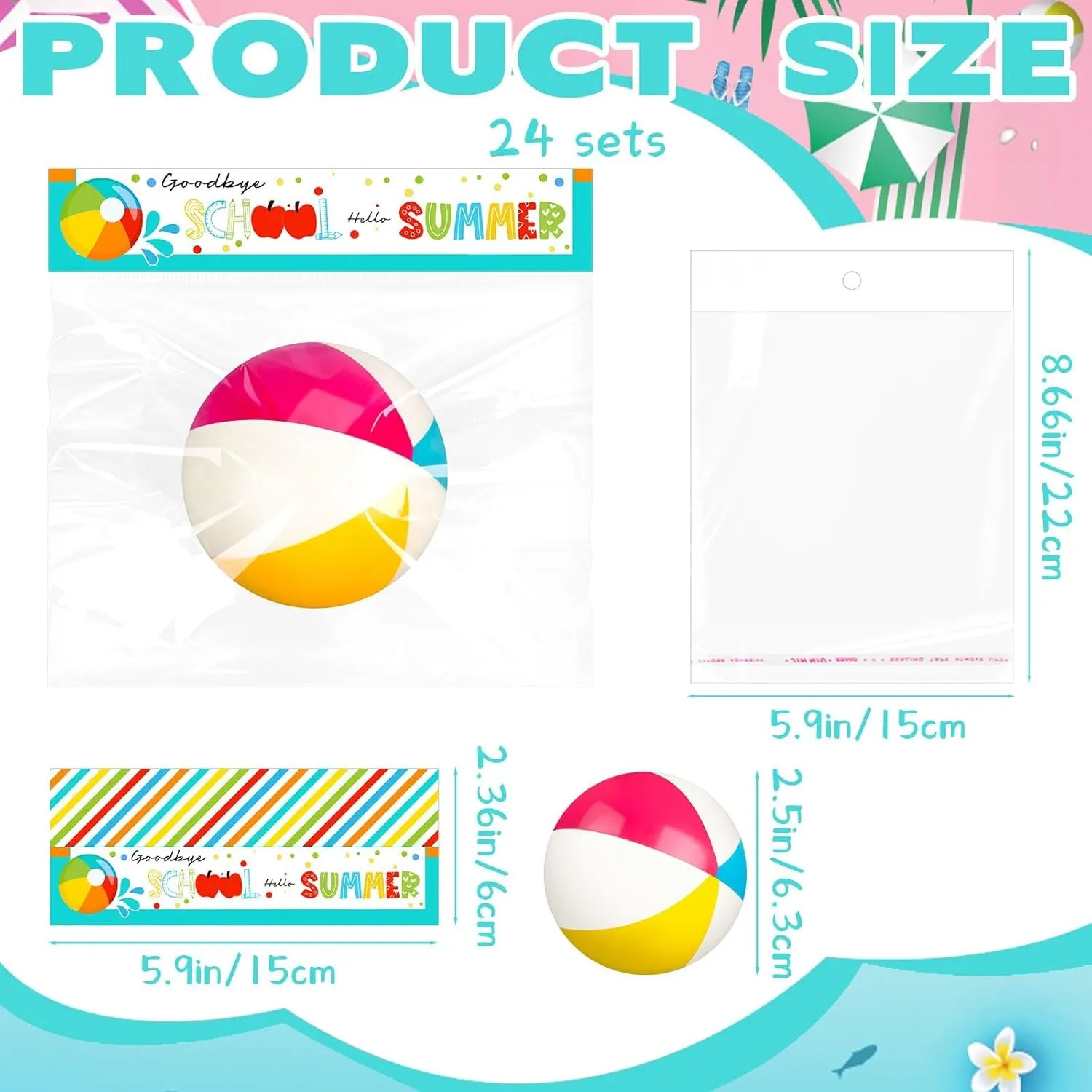Denylo pro 24 Sets End of School Year Gifts Mini Beach Stress Pink Balls Graduation Bulk Gifts with School Summer Cards Mini Stapler Plastic Bags for Graduation Party Favors Summer Water Games