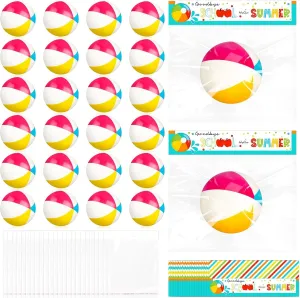 Denylo pro 24 Sets End of School Year Gifts Mini Beach Stress Pink Balls Graduation Bulk Gifts with School Summer Cards Mini Stapler Plastic Bags for Graduation Party Favors Summer Water Games