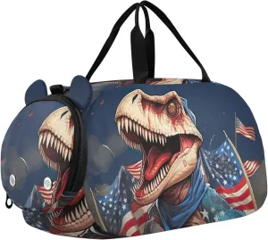 Dinosaur Duffle Bag for Girl, Sports Duffle Gym Bags with Shoe Compartment, Personalized Overnight Bag Travel Weekender for Kids