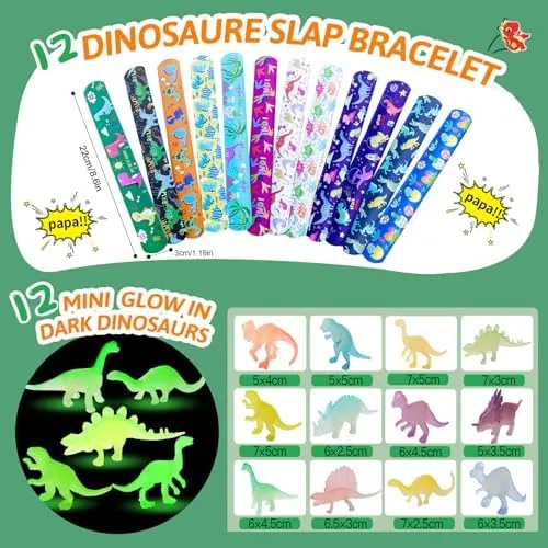Dinosaur Party Favors For 12 Kids, Dinosaur Birthday Party Supplies, Dinosaur Goodie Bags for Boys Girls Birthday, Dinosaur Gifts Bags Fillers Pinata Stuffers, Dinosaur Themed Party Toys