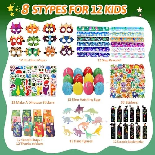 Dinosaur Party Favors For 12 Kids, Dinosaur Birthday Party Supplies, Dinosaur Goodie Bags for Boys Girls Birthday, Dinosaur Gifts Bags Fillers Pinata Stuffers, Dinosaur Themed Party Toys