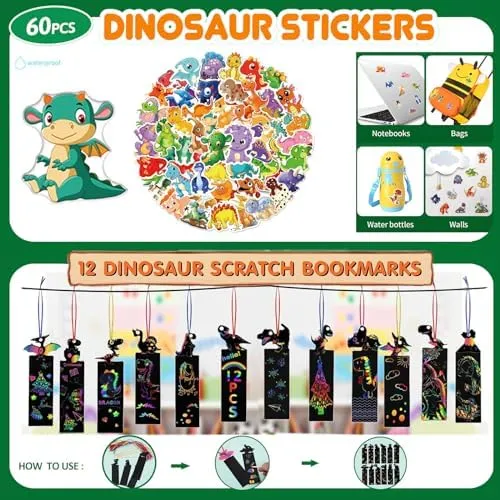 Dinosaur Party Favors For 12 Kids, Dinosaur Birthday Party Supplies, Dinosaur Goodie Bags for Boys Girls Birthday, Dinosaur Gifts Bags Fillers Pinata Stuffers, Dinosaur Themed Party Toys