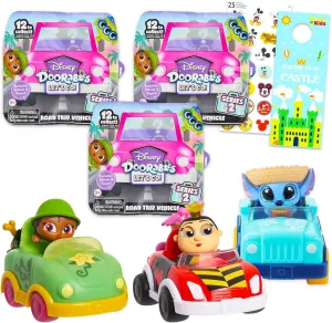 Disney Doorables Vehicles Wheelies 3 Pack - Bundle with 3 Disney Doorables Let's Go Mystery Blind Boxes Plus Stickers, More | Disney Doorables Let's Go Series 2