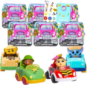 Disney Doorables Vehicles Wheelies 6 Pack - Bundle with 6 Disney Doorables Let's Go Mystery Blind Boxes Plus Stickers, More | Disney Doorables Let's Go Series 2