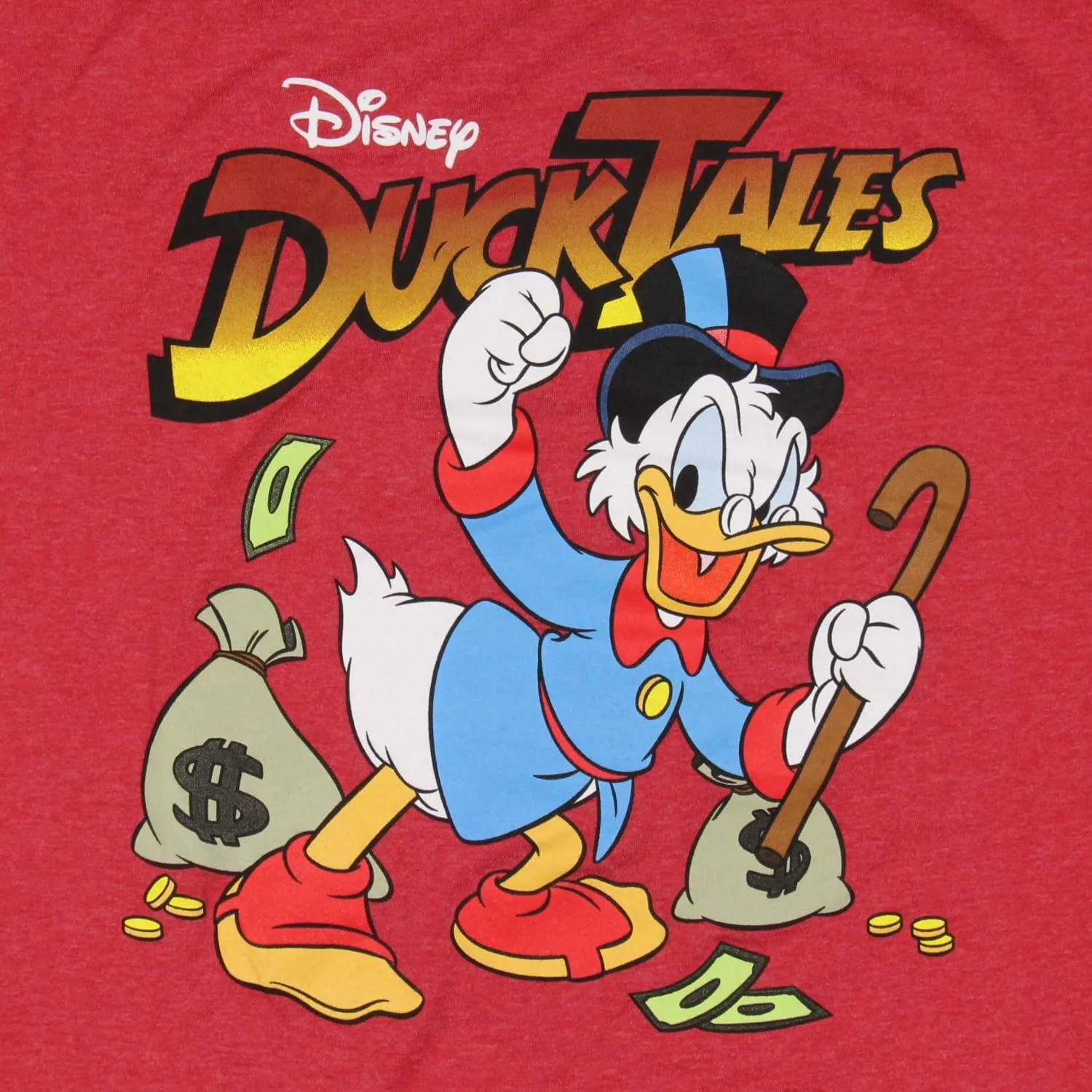 Disney Men's Duck Tales Scrooge McDuck Money Bags Red Heather T-Shirt