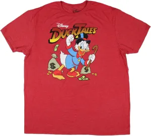 Disney Men's Duck Tales Scrooge McDuck Money Bags Red Heather T-Shirt