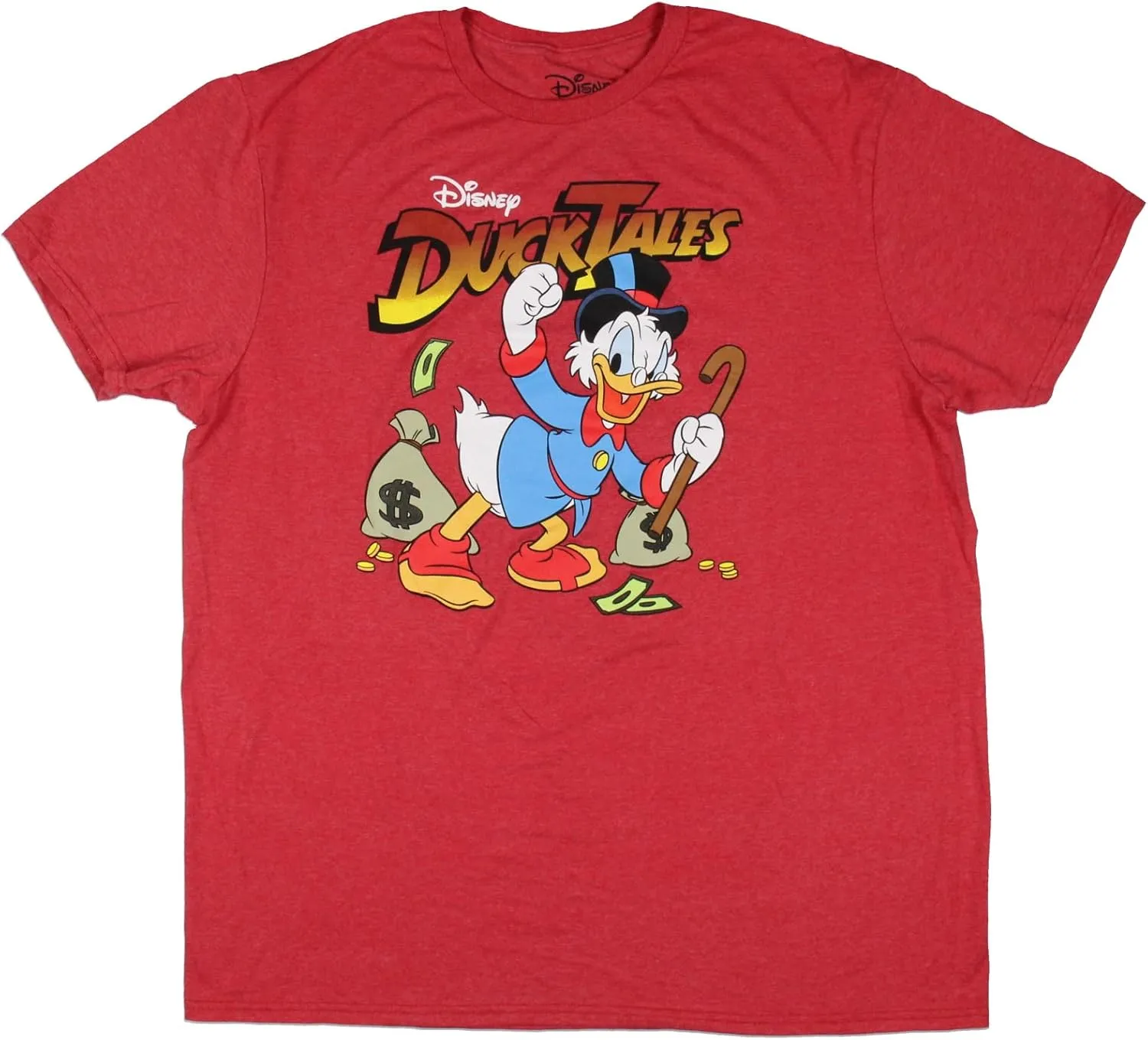 Disney Men's Duck Tales Scrooge McDuck Money Bags Red Heather T-Shirt