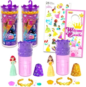 Disney Princess Color Reveal Toys for Girls - Bundle with 2 Water Reveal Toy Doll Blind Capsules Plus Stickers, More | Disney Princess Mystery Figures for Kids