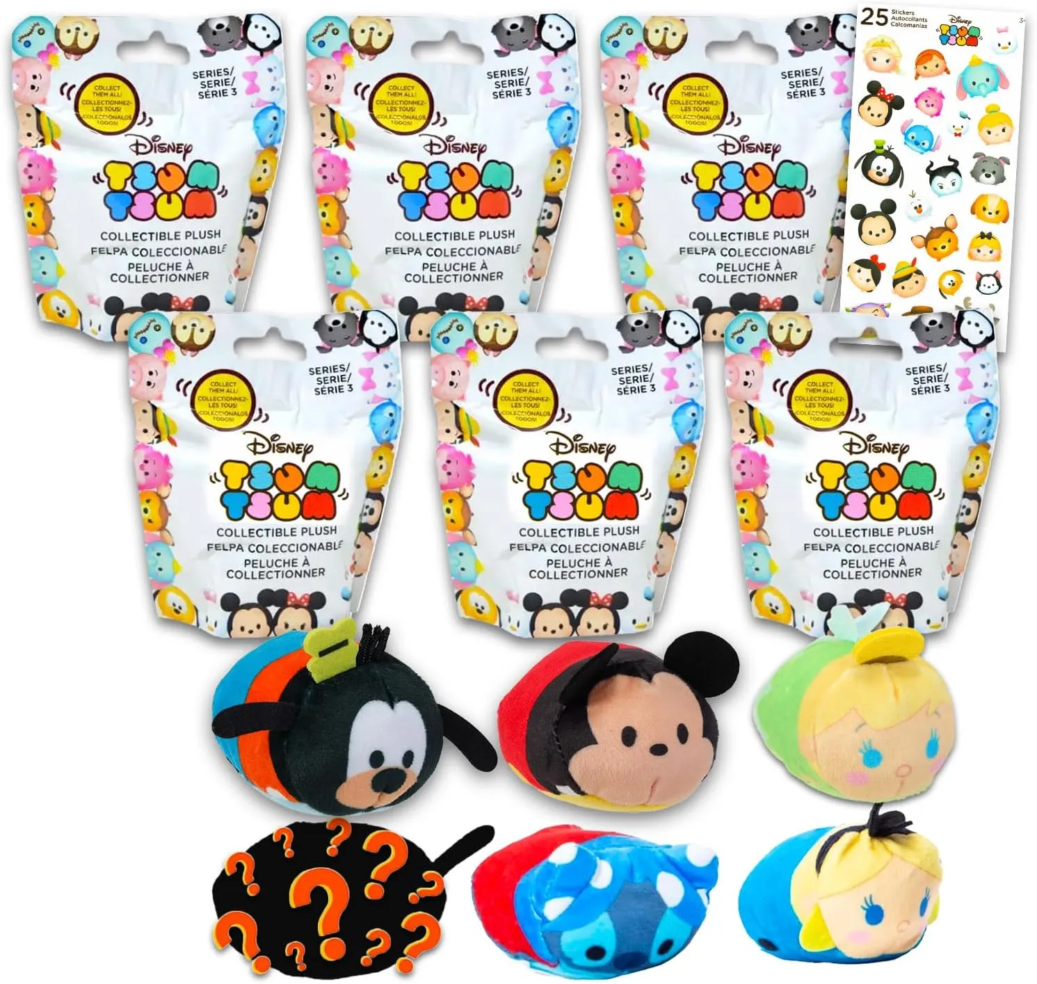 Disney Tsum Tsum Plush Blind Bags Set - Bundle with 6 Tsum Tsum Mini Plush Toys Plus Stickers for Kids, Boys, Girls | Disney Tsum Tsum Goodie Bags