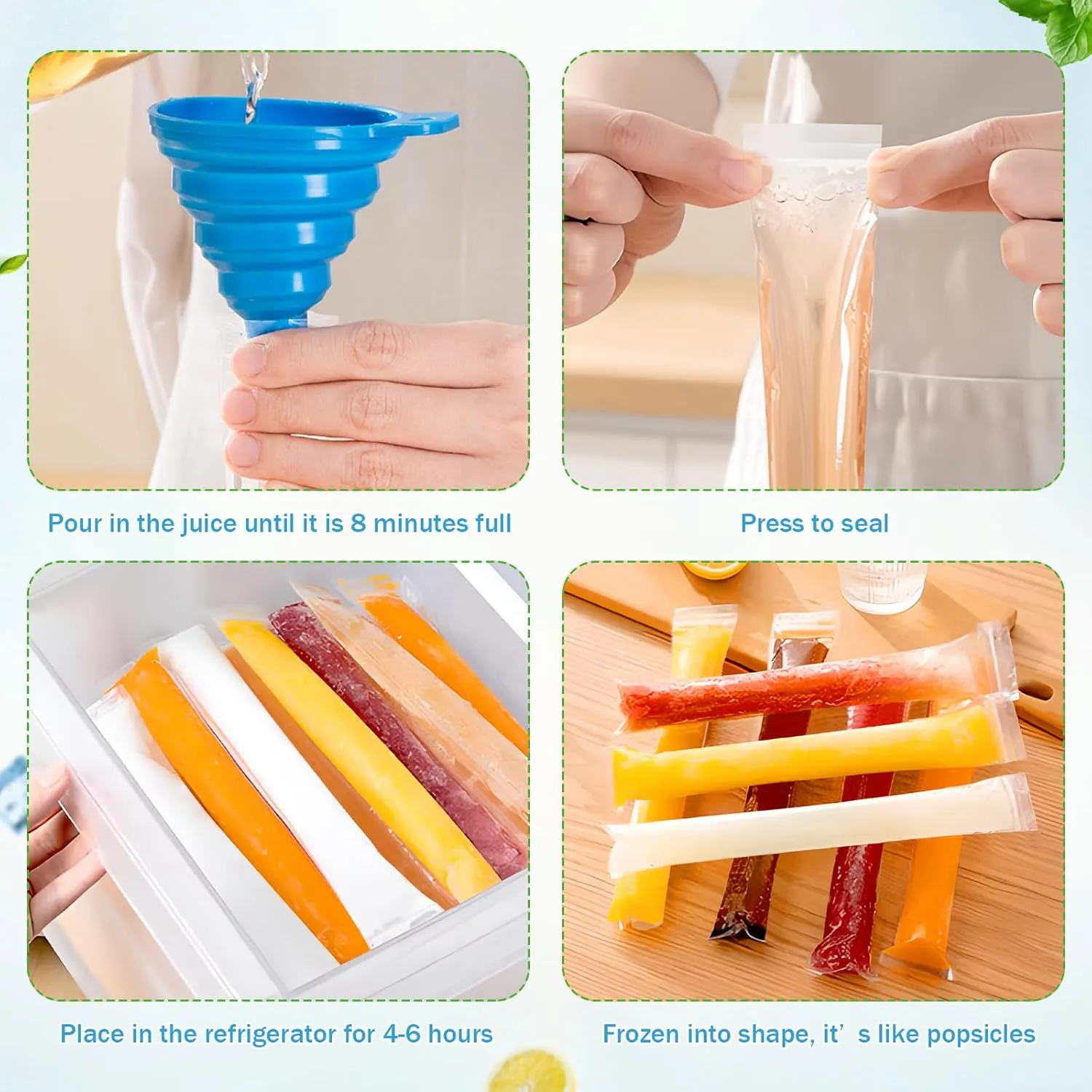 Disposable Popsicle Bags,disposable ice popsicle mold bags With A Funnel,For Juice & Fruit Smoothies, Ice Candy Pops (500)