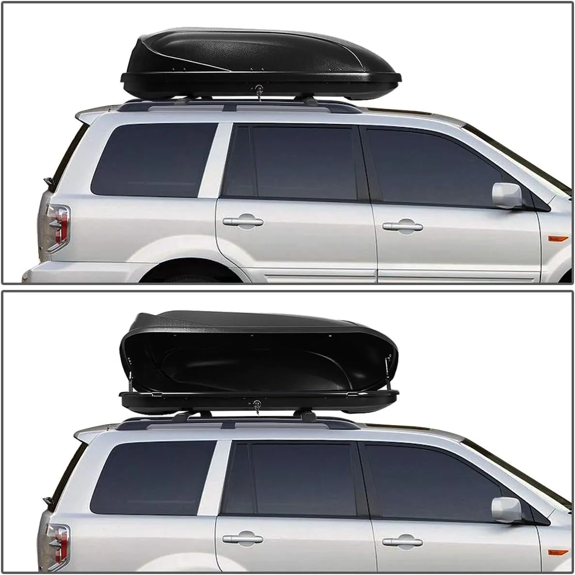 DNA MOTORING Rooftop Cargo Box Carrier Compatible with 03-08 Honda Pilot, Lockable Waterproof Hard Shell Top Mount Carrier w/Lock Keys   Pair Aluminum Roof Rail Cross Bars, Black, PT-ZTL-8094-BK