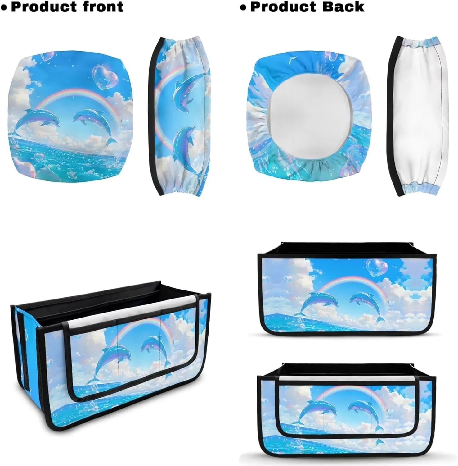 Dolphin Rainbow 3Pcs Rollator Walker Basket Bag Rollator Rolling Walkers Covers for Elder Cute Walker Basket and Covers Decorations for Seniors Travel