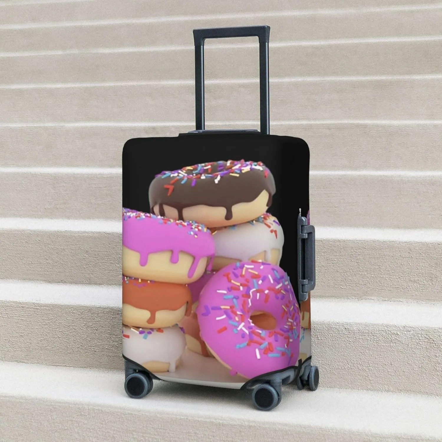 Donuts Fall on Plate Travel Luggage Cover Fits 18/24/28/32 Inch Luggage, Elastic Suitcase Cover Protector with Concealed Zipper for Wheeled Suitcase Tsa Approved