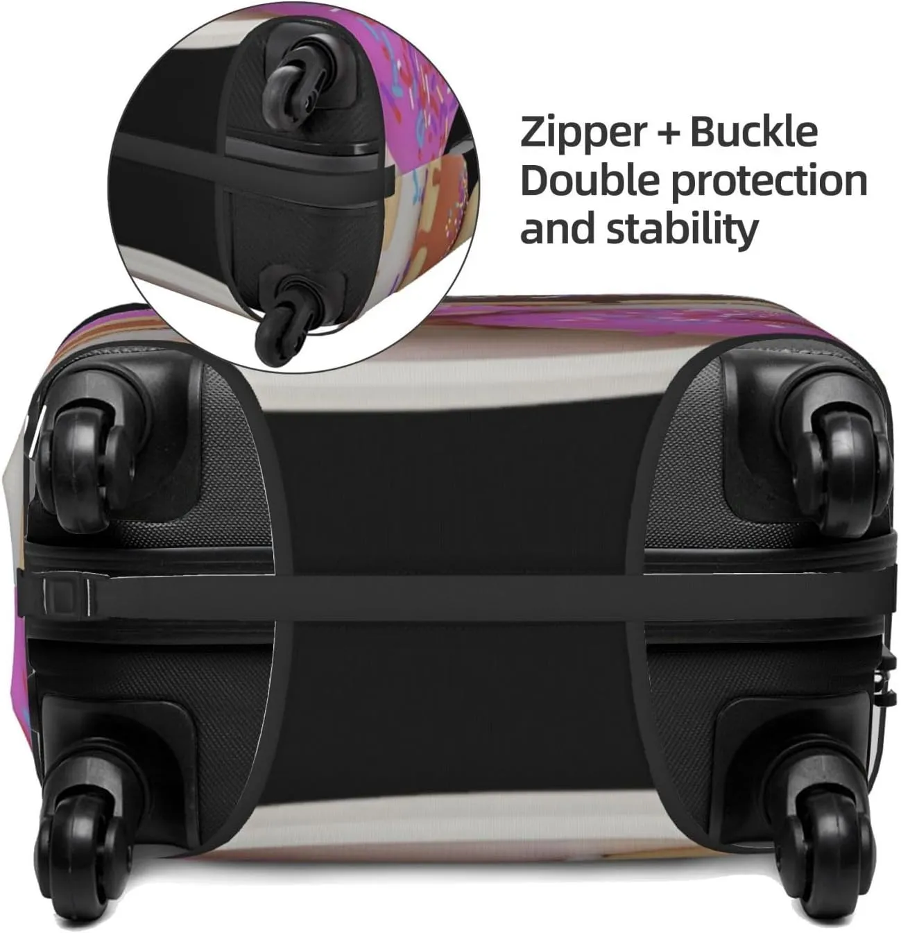 Donuts Fall on Plate Travel Luggage Cover Fits 18/24/28/32 Inch Luggage, Elastic Suitcase Cover Protector with Concealed Zipper for Wheeled Suitcase Tsa Approved