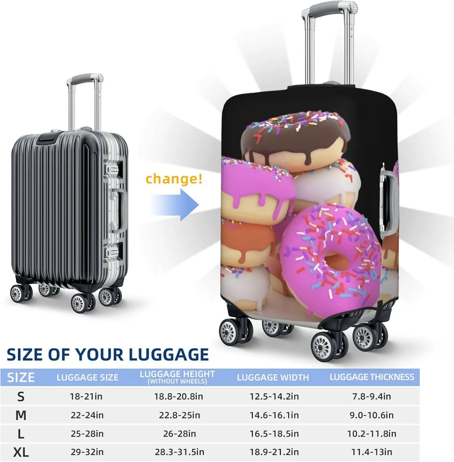 Donuts Fall on Plate Travel Luggage Cover Fits 18/24/28/32 Inch Luggage, Elastic Suitcase Cover Protector with Concealed Zipper for Wheeled Suitcase Tsa Approved