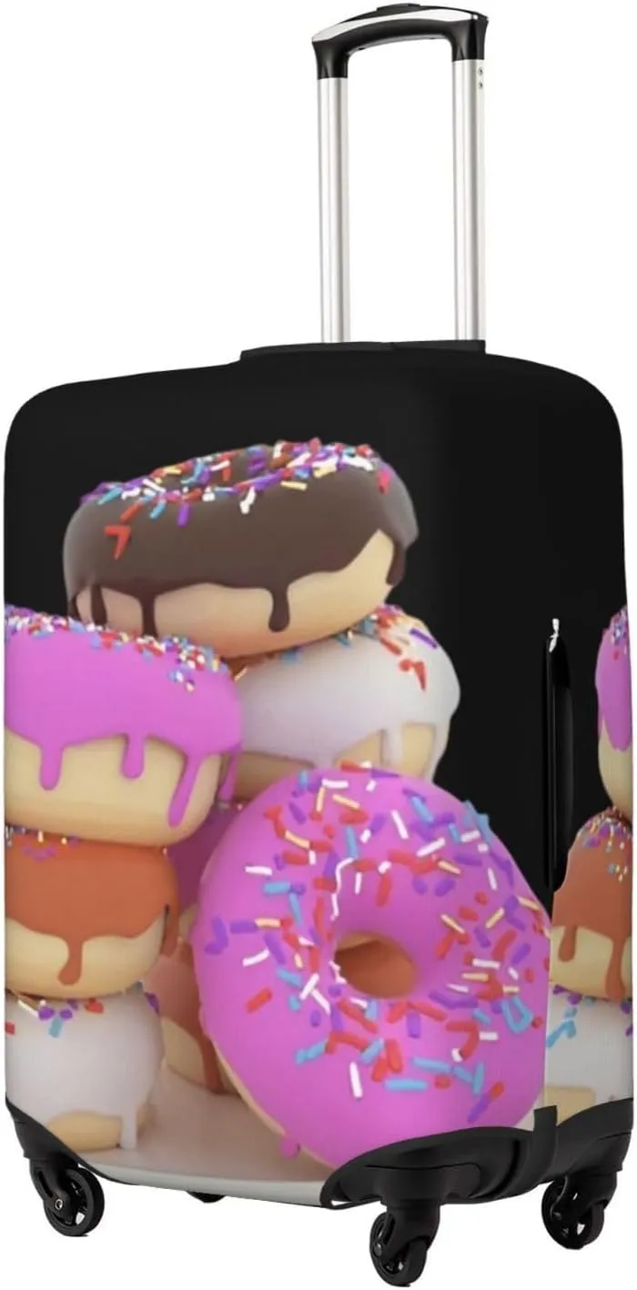 Donuts Fall on Plate Travel Luggage Cover Fits 18/24/28/32 Inch Luggage, Elastic Suitcase Cover Protector with Concealed Zipper for Wheeled Suitcase Tsa Approved