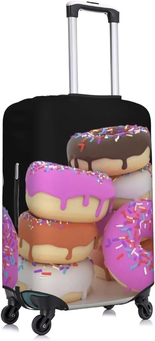 Donuts Fall on Plate Travel Luggage Cover Fits 18/24/28/32 Inch Luggage, Elastic Suitcase Cover Protector with Concealed Zipper for Wheeled Suitcase Tsa Approved