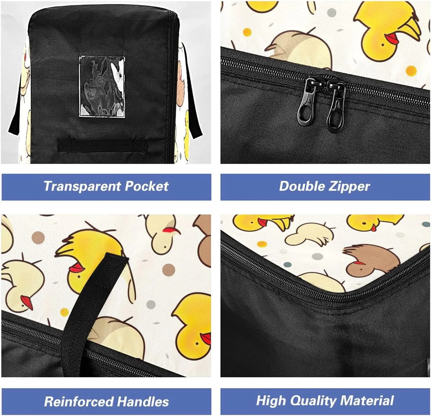 Doodle Ducks Storage Bag, 27.5x19.7x11 in, Garment Storage Organizer Travel Cargo Duffel Bags Zippered Storage Bag for Moving