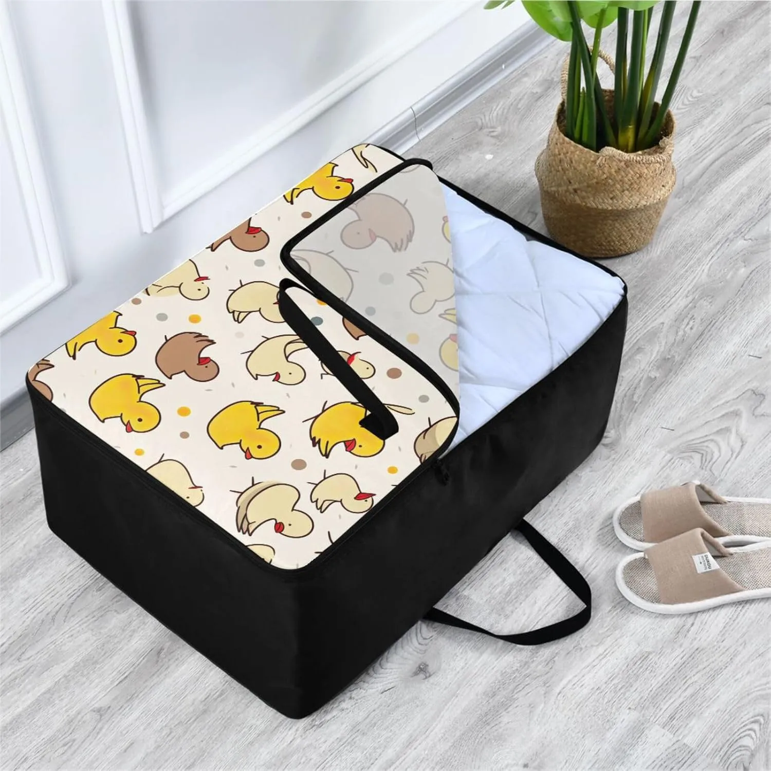 Doodle Ducks Storage Bag, 27.5x19.7x11 in, Garment Storage Organizer Travel Cargo Duffel Bags Zippered Storage Bag for Moving