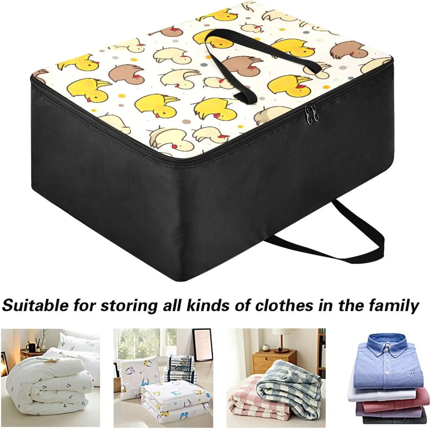 Doodle Ducks Storage Bag, 27.5x19.7x11 in, Garment Storage Organizer Travel Cargo Duffel Bags Zippered Storage Bag for Moving