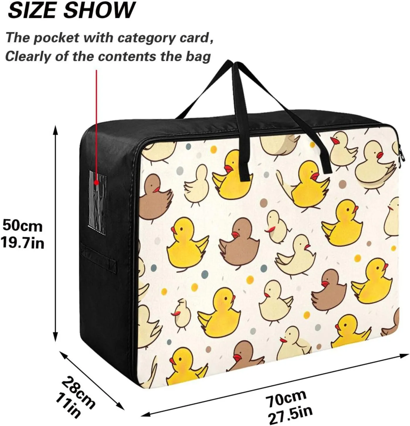 Doodle Ducks Storage Bag, 27.5x19.7x11 in, Garment Storage Organizer Travel Cargo Duffel Bags Zippered Storage Bag for Moving