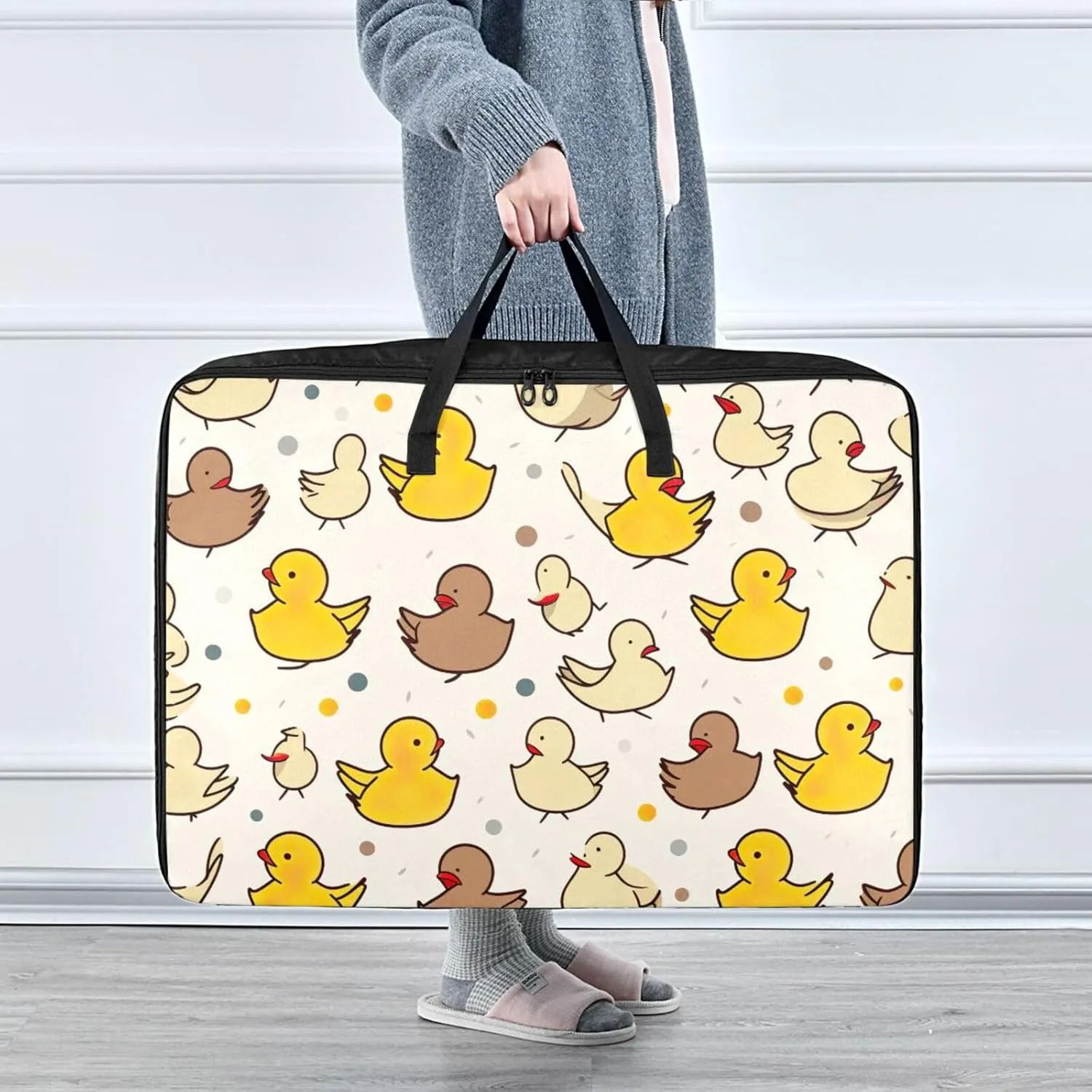 Doodle Ducks Storage Bag, 27.5x19.7x11 in, Garment Storage Organizer Travel Cargo Duffel Bags Zippered Storage Bag for Moving