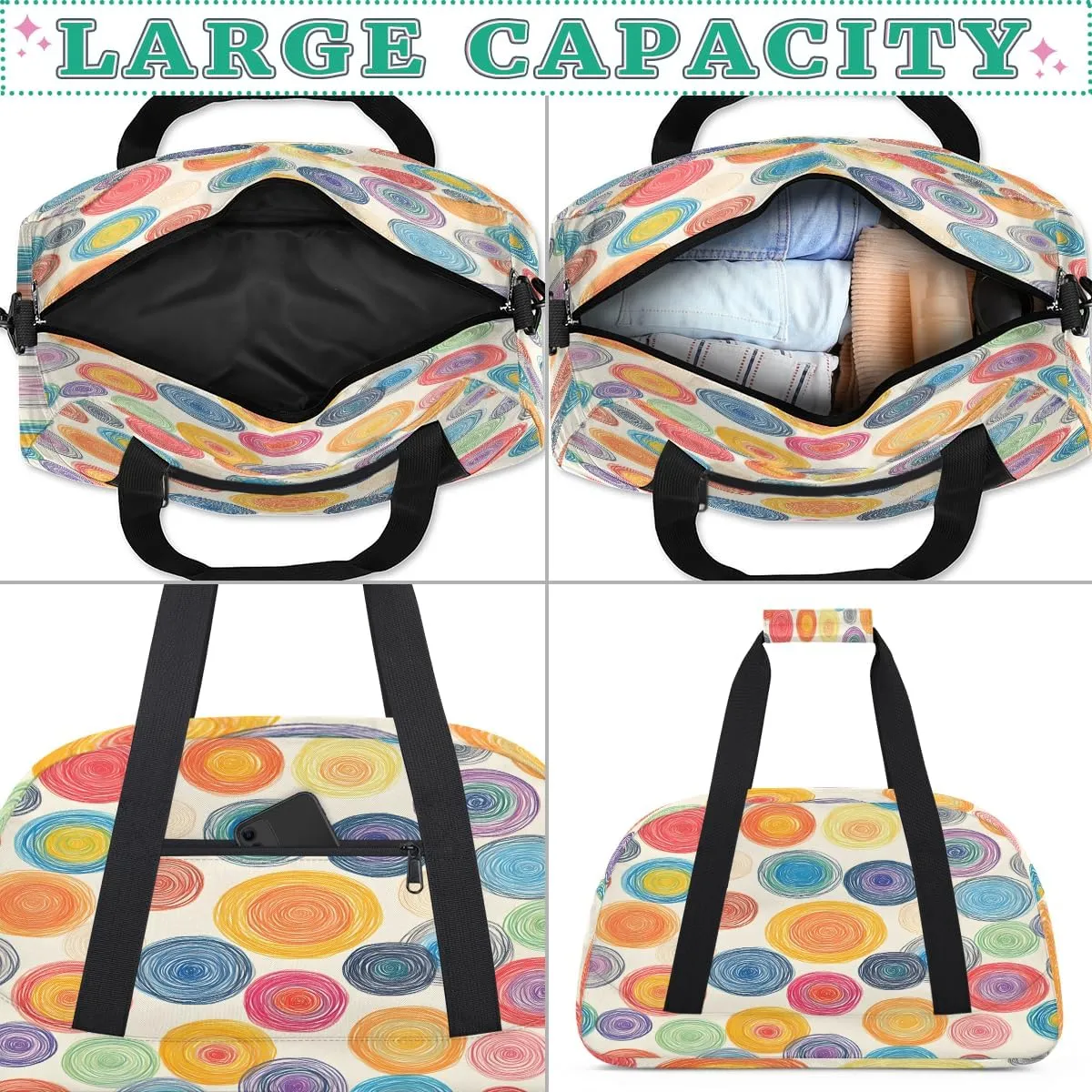 Dots Fantasy Kids Overnighter Duffel Bags for Boys, Carry-On Size Sports Gym Bag with Front Zipper Pocket for School Practice or Overnight Travel Weekender Sleepover Tote Bag
