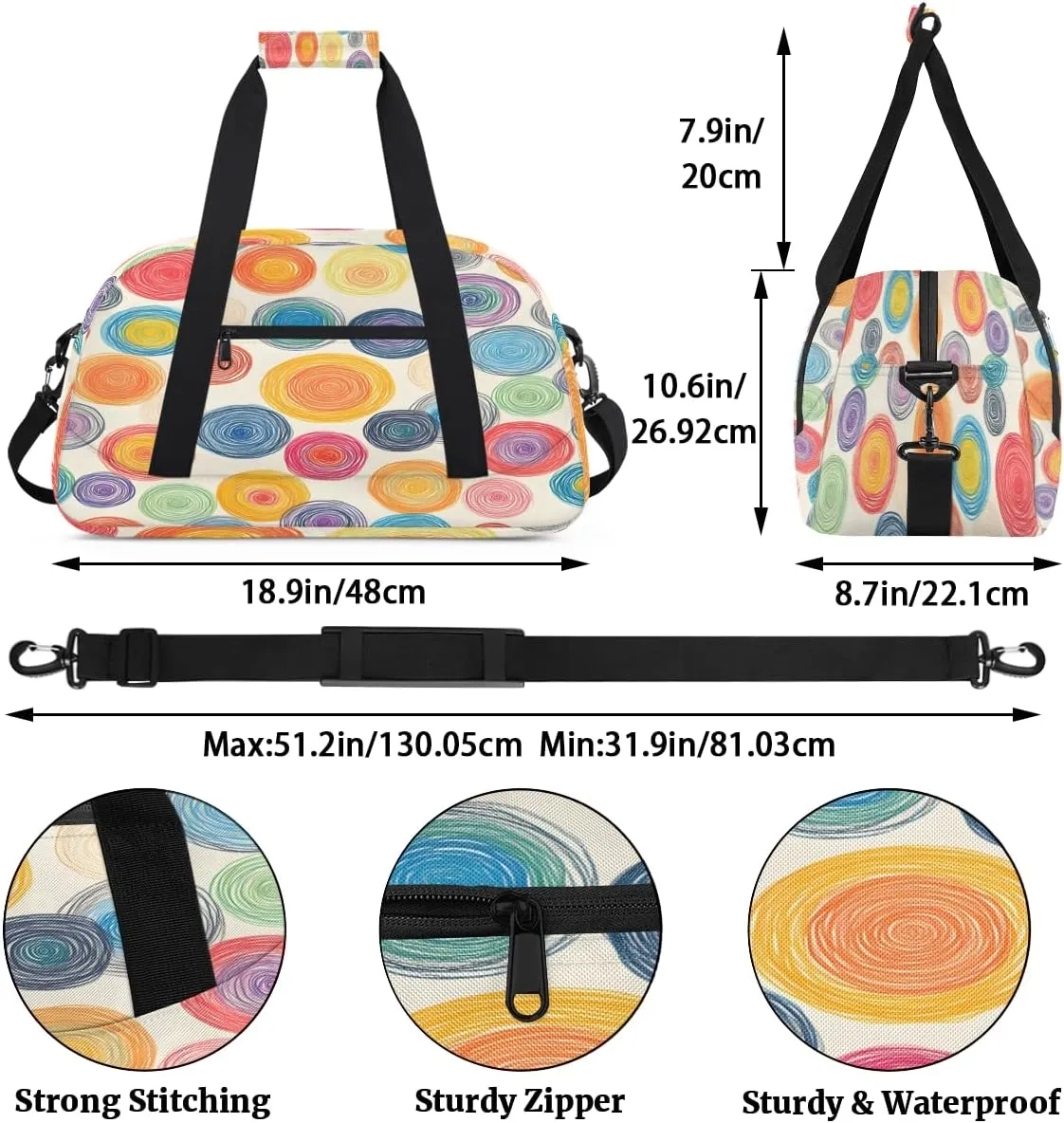 Dots Fantasy Kids Overnighter Duffel Bags for Boys, Carry-On Size Sports Gym Bag with Front Zipper Pocket for School Practice or Overnight Travel Weekender Sleepover Tote Bag