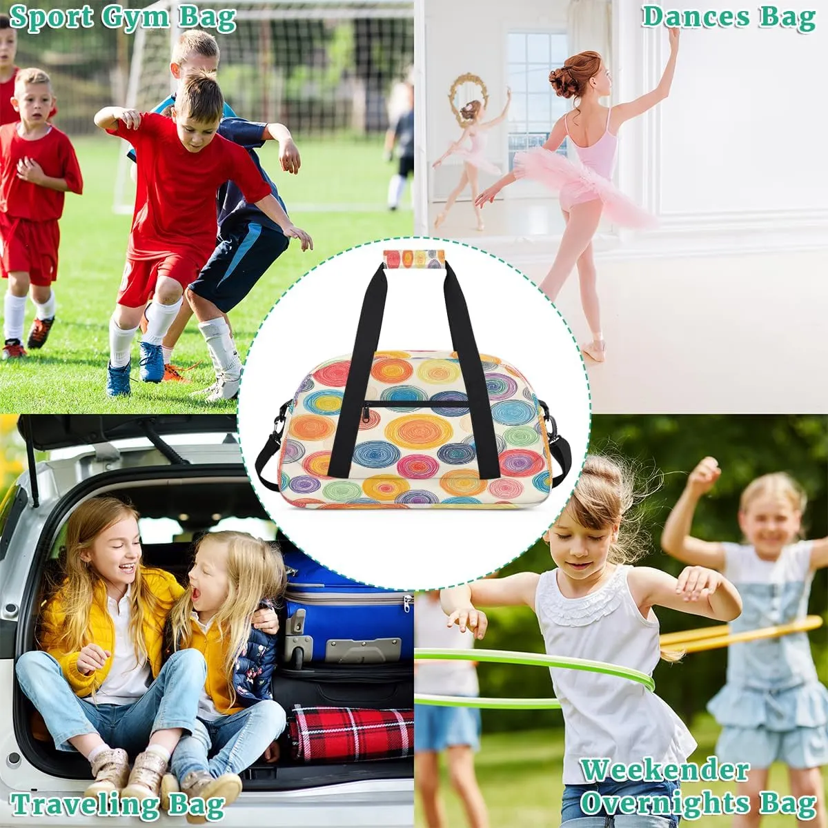 Dots Fantasy Kids Overnighter Duffel Bags for Boys, Carry-On Size Sports Gym Bag with Front Zipper Pocket for School Practice or Overnight Travel Weekender Sleepover Tote Bag