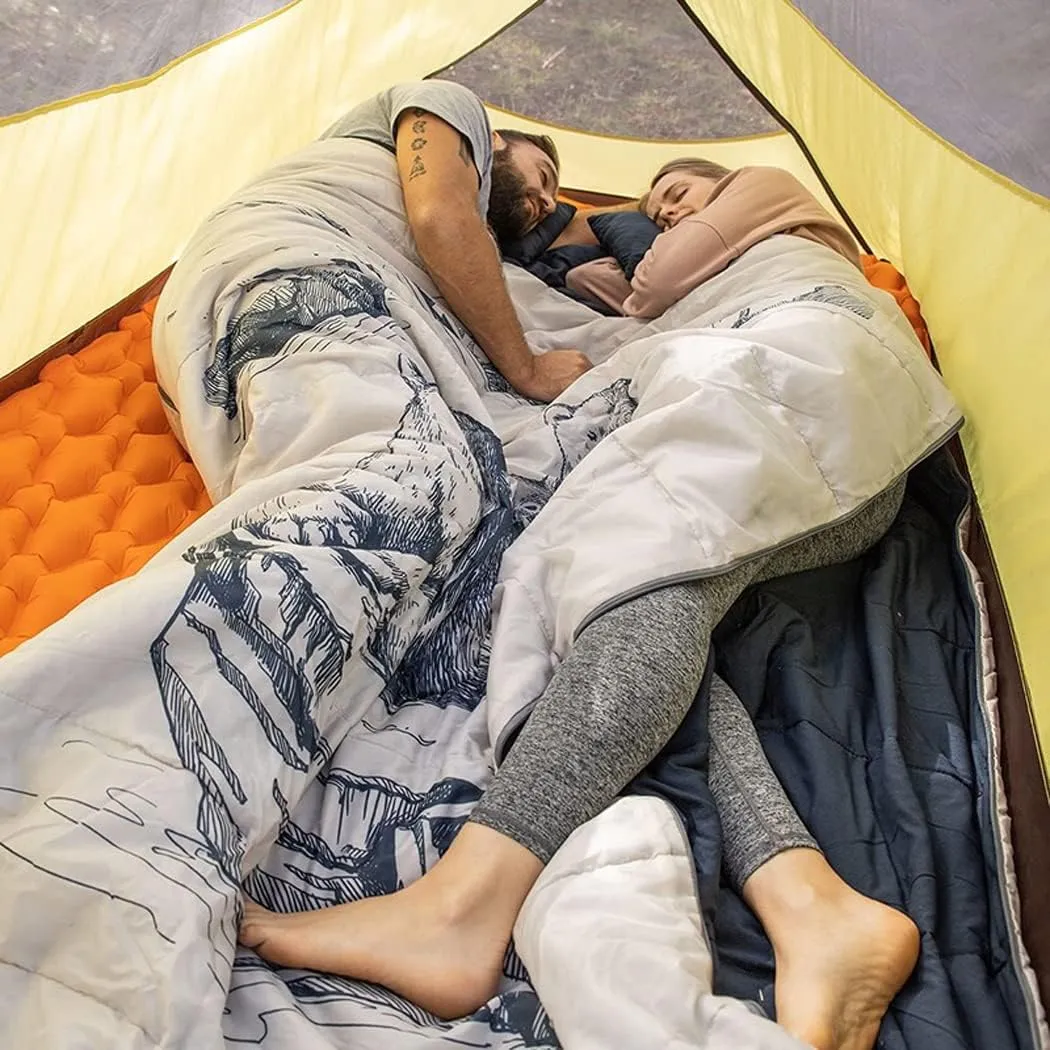 Double Sleeping Bag with 2 Pillow, 2 Person Couple Travel Sleeping Sack, Multifunctional Waterproof Quilt Sleeping Pad for Family Backpacking Hiking Outdoor,A