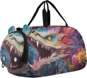 Dragon Duffle Bag for Girl, Sports Duffle Gym Bags with Shoe Compartment, Personalized Overnight Bag Travel Weekender for Kids