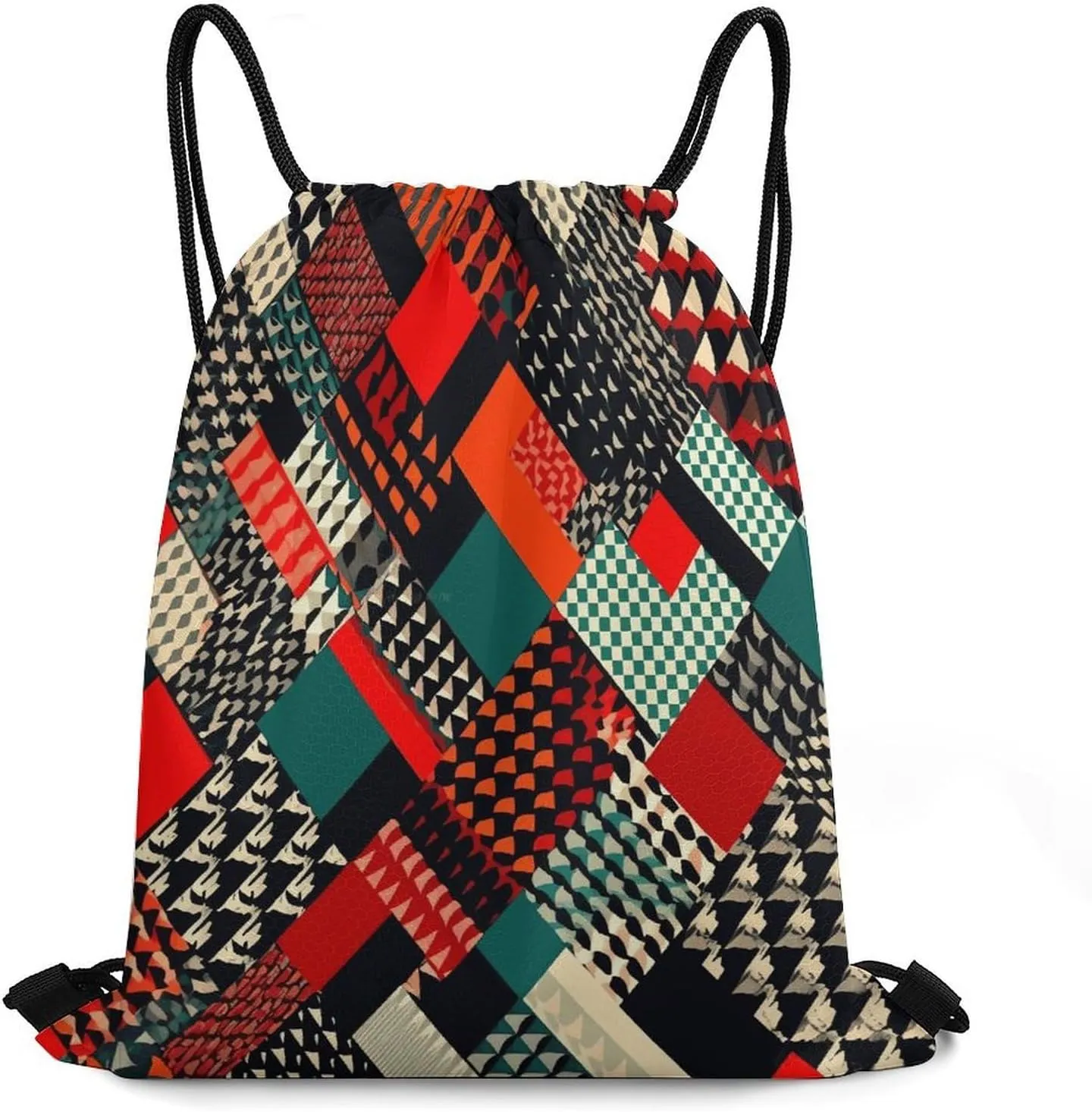 Drawstring Backpack Bag,Diagonal Geometric Pattern Print Drawstring Backpacks,Sports Gym Backpack with Mesh Pocket String Bag for Women Men