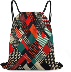 Drawstring Backpack Bag,Diagonal Geometric Pattern Print Drawstring Backpacks,Sports Gym Backpack with Mesh Pocket String Bag for Women Men
