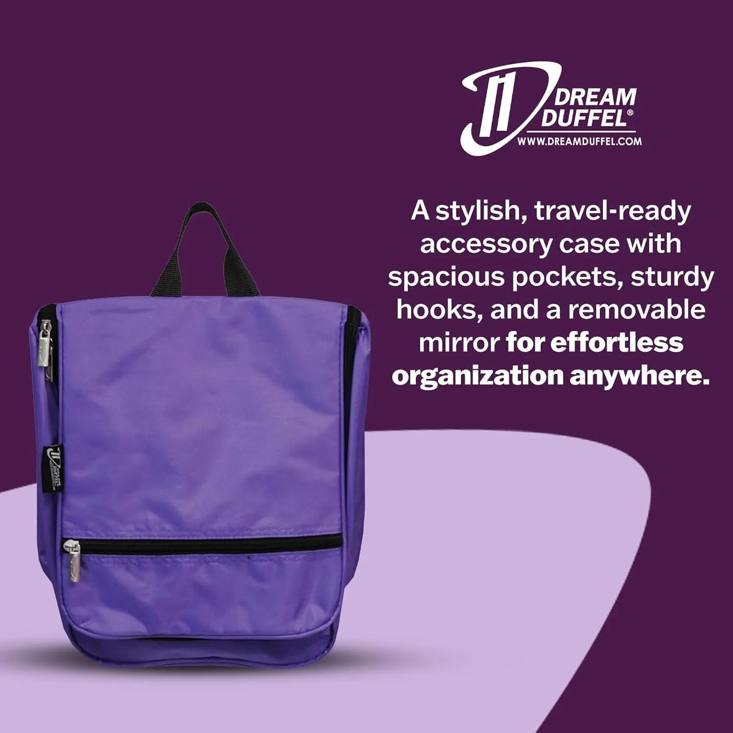 Dream Duffel Hanging Cosmetic Case for Women & Kids, Travel Toiletry Bag with Pockets & Mirror, Holds Dance Competition Essentials, 9”x10”, Blue