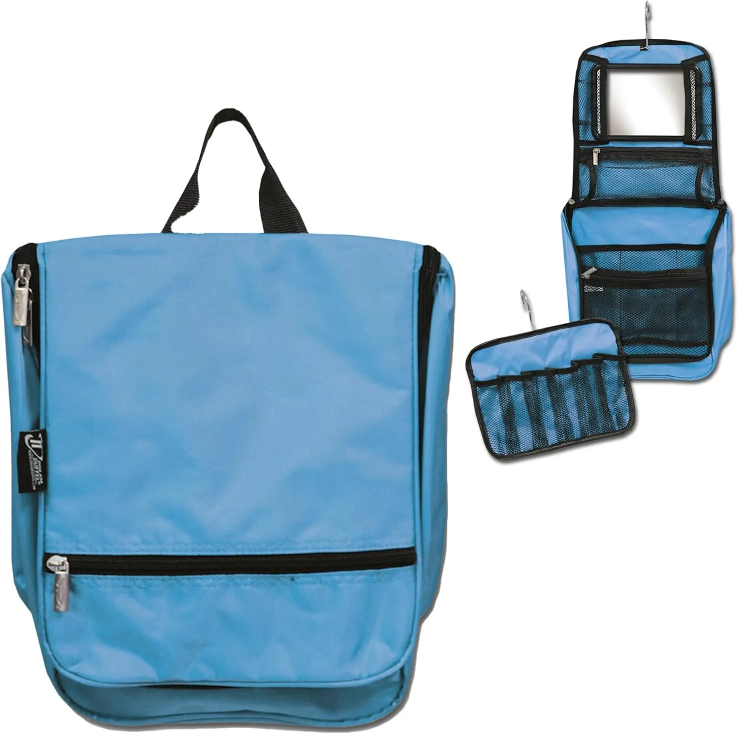 Dream Duffel Hanging Cosmetic Case for Women & Kids, Travel Toiletry Bag with Pockets & Mirror, Holds Dance Competition Essentials, 9”x10”, Blue