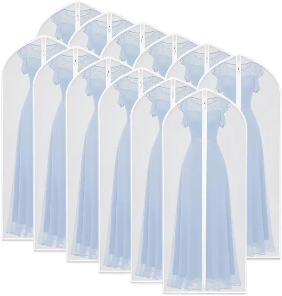 Dress Bags for Hanging Clothes (Set of 12) Breathable Suit Bag Covers with Zip Coat Covers for Closet Garment Bag for Wardrobe Storage and Travel Covers for Coats White - 24'' x 60''