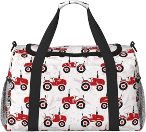 Duffle Bag for Travel, Red Wheeled Tractors Weekender Overnight Duffel Bag, Carry On Bag Gym Bag for Women Men, Personal Item Travel Bag