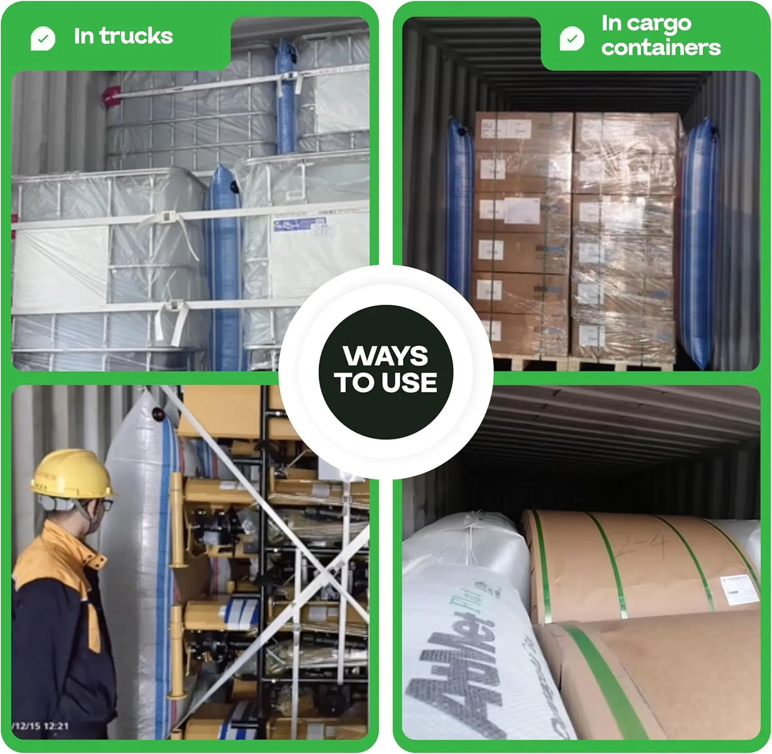 Dunnage Airbags 48" x 84", Pack of 10 - Inflatable & Reusable Woven Polypropylene Dunnage Bags - Prevent Cargo Movement & Damage, Shipment Stabilizer for Pallets, Crates&Barrels by IDL Packaging