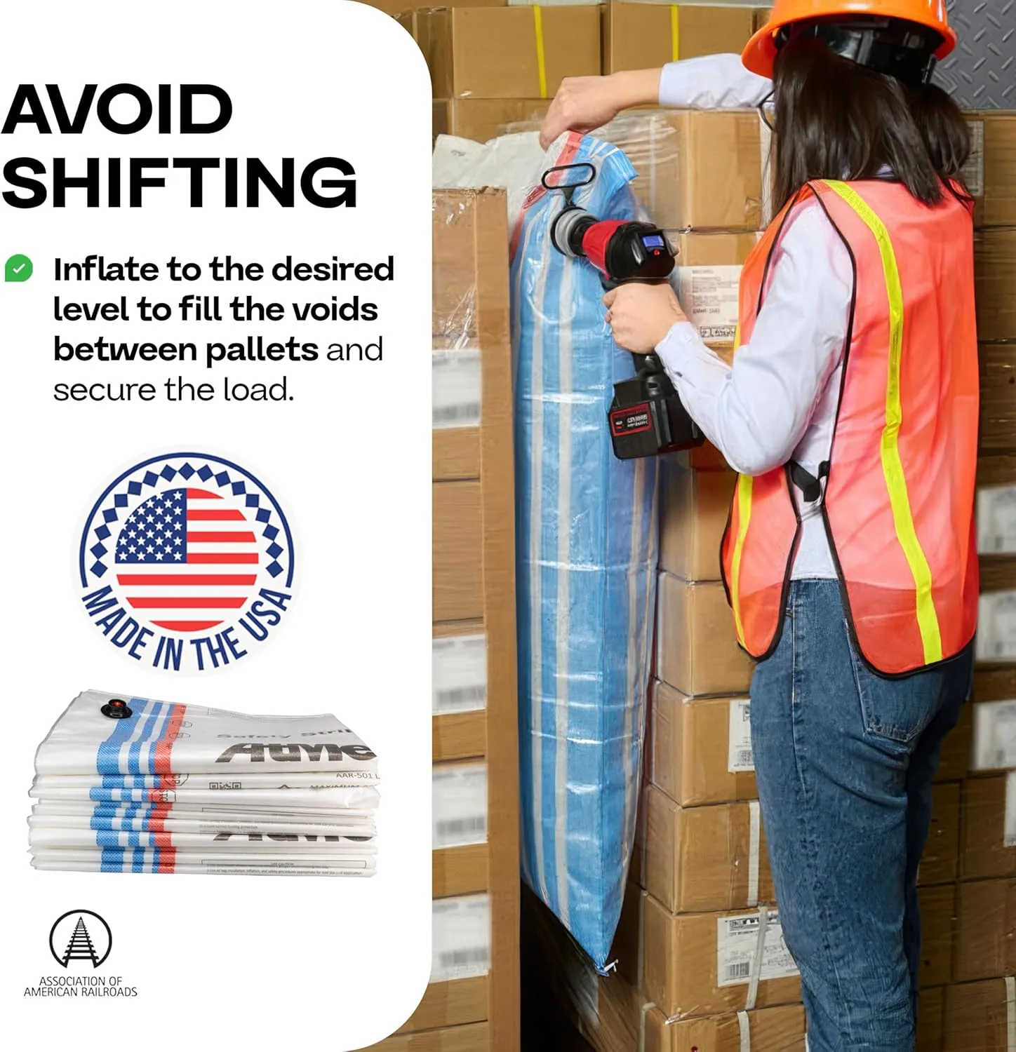 Dunnage Airbags 48" x 84", Pack of 10 - Inflatable & Reusable Woven Polypropylene Dunnage Bags - Prevent Cargo Movement & Damage, Shipment Stabilizer for Pallets, Crates&Barrels by IDL Packaging