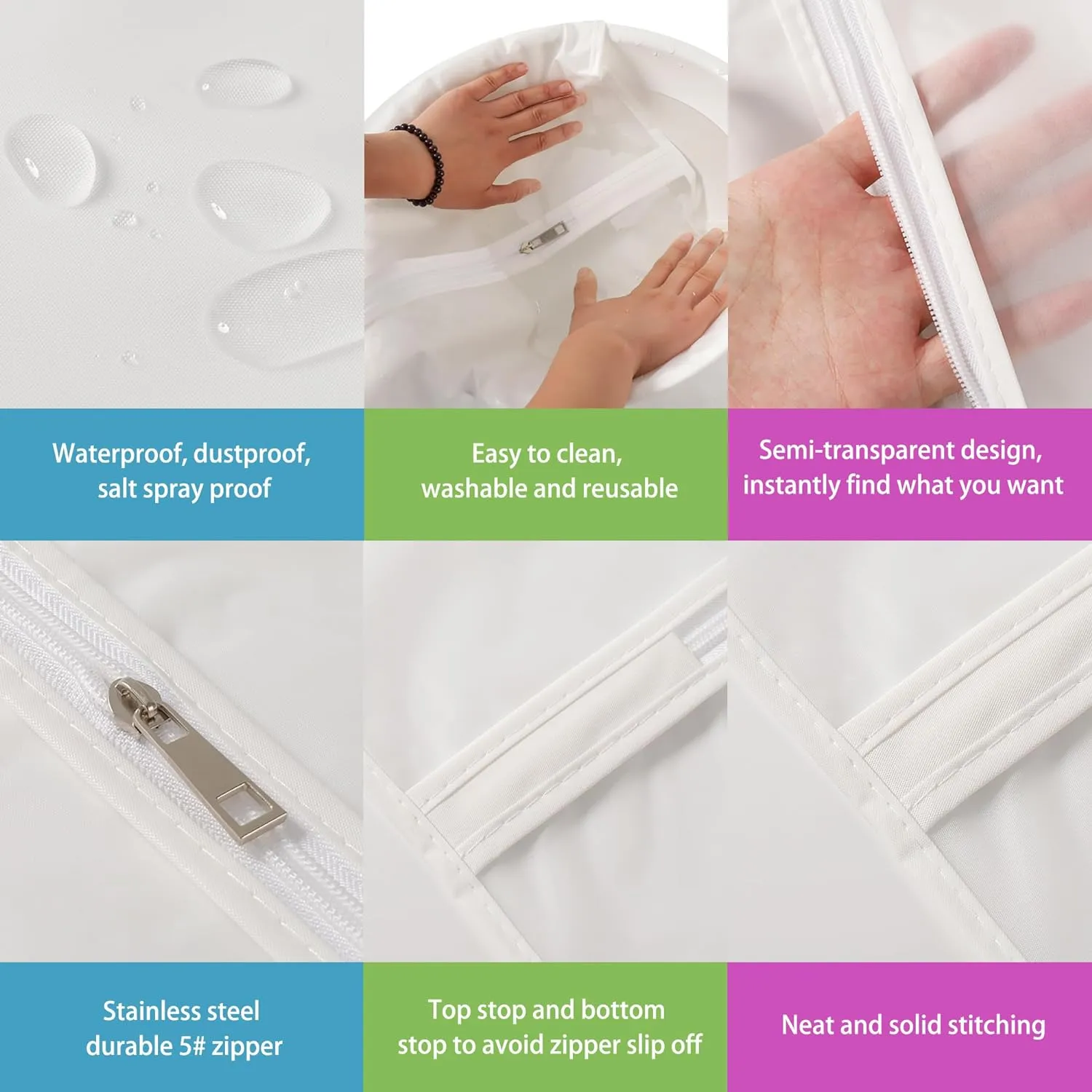 Dust Proof Clear Garment Bags 7 Piece Set - 40 Inch Translucent Suit Bags with Full-Length Zipper for Closet Clothes Storage and Travel. Bonus: 5 Natural Cedar Ball.