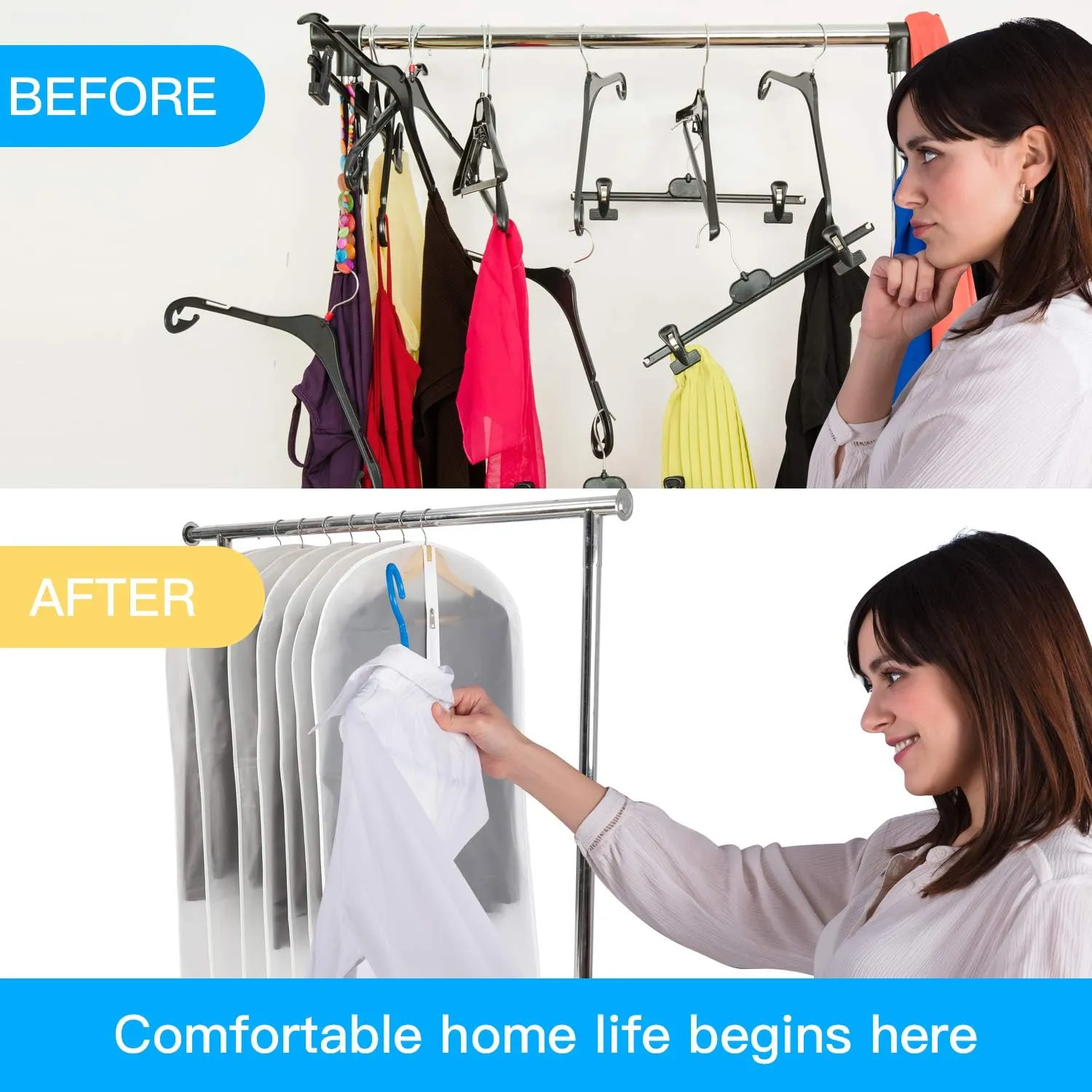 Dust Proof Clear Garment Bags 7 Piece Set - 40 Inch Translucent Suit Bags with Full-Length Zipper for Closet Clothes Storage and Travel. Bonus: 5 Natural Cedar Ball.