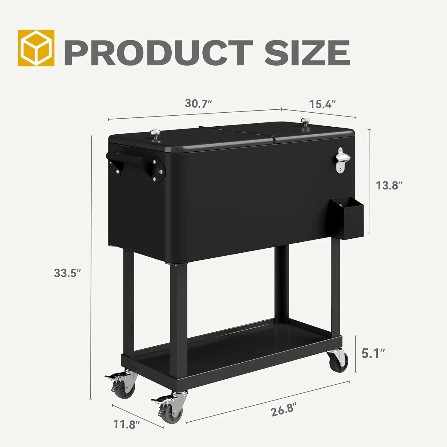 DWVO Ice Chest with Wheels,80 Quart Rolling Cooler with Bottle Opener Drainage, Patio Cooler Cart, Rolling Ice Chest with Handle for Patio Pool Deck Party BBQ Cookouts