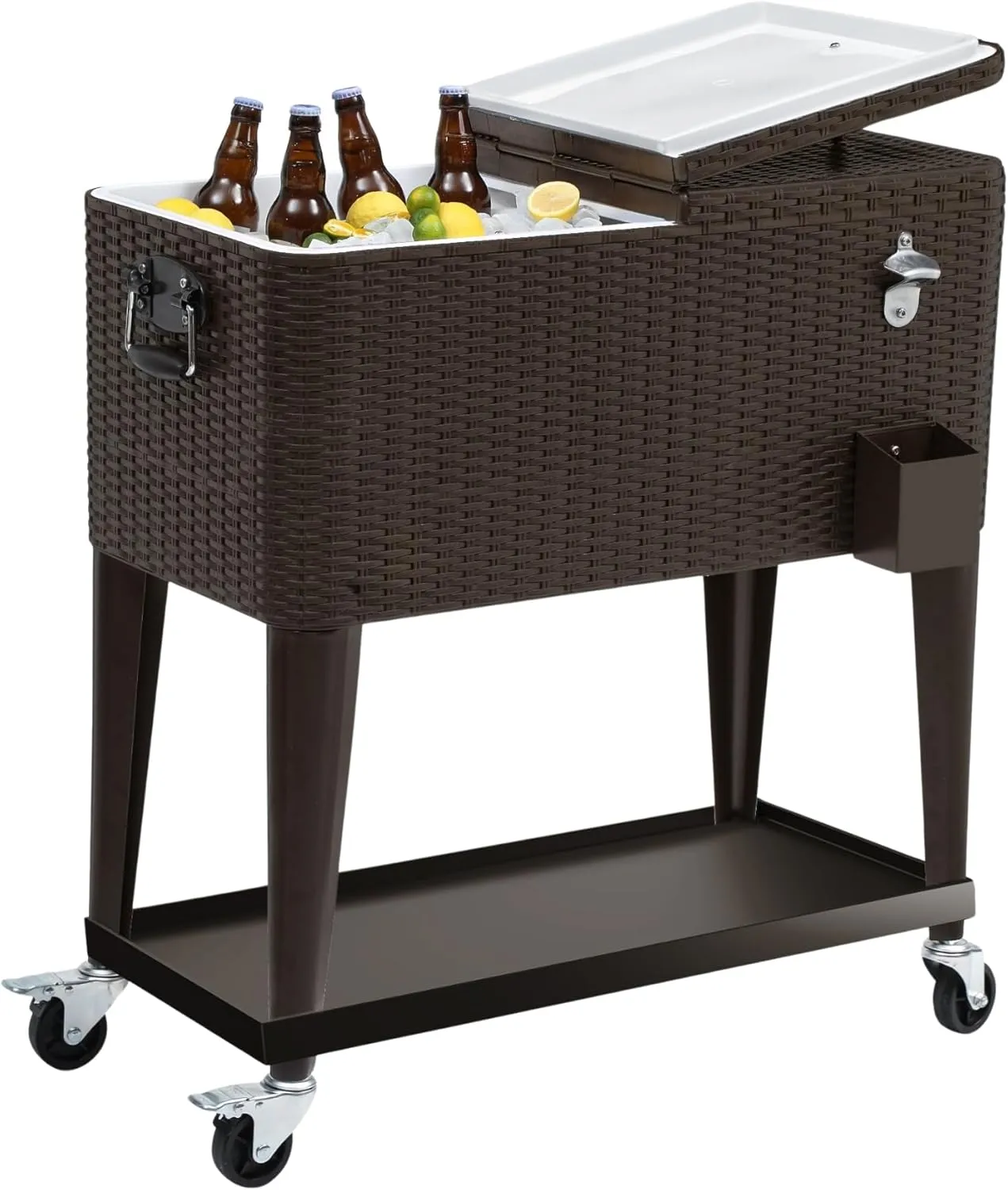 DWVO Ice Chest with Wheels,80 Quart Rolling Cooler with Bottle Opener Drainage, Patio Cooler Cart, Rolling Ice Chest with Handle for Patio Pool Deck Party BBQ Cookouts