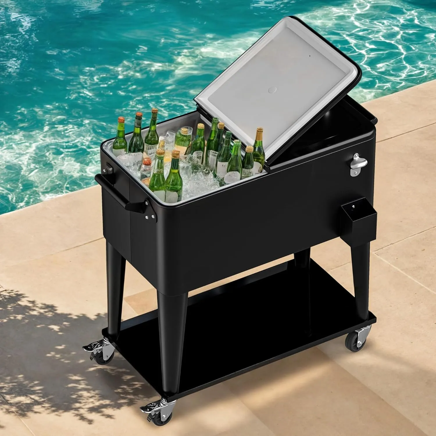 DWVO Ice Chest with Wheels,80 Quart Rolling Cooler with Bottle Opener Drainage, Patio Cooler Cart, Rolling Ice Chest with Handle for Patio Pool Deck Party BBQ Cookouts