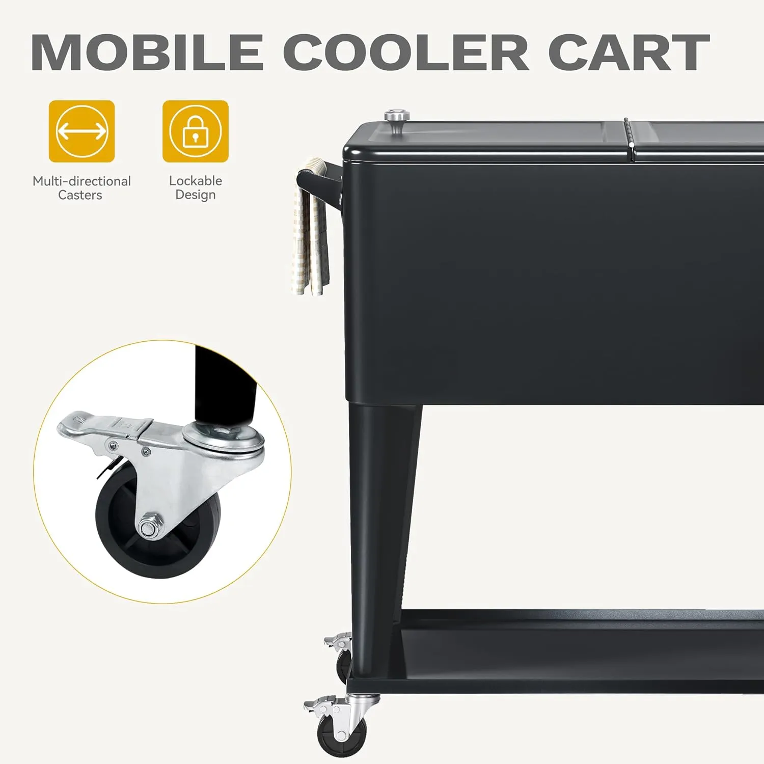 DWVO Ice Chest with Wheels,80 Quart Rolling Cooler with Bottle Opener Drainage, Patio Cooler Cart, Rolling Ice Chest with Handle for Patio Pool Deck Party BBQ Cookouts