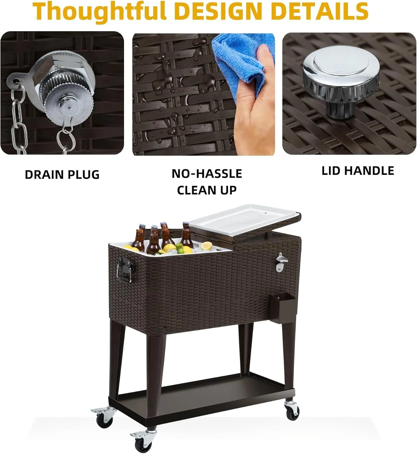 DWVO Ice Chest with Wheels,80 Quart Rolling Cooler with Bottle Opener Drainage, Patio Cooler Cart, Rolling Ice Chest with Handle for Patio Pool Deck Party BBQ Cookouts